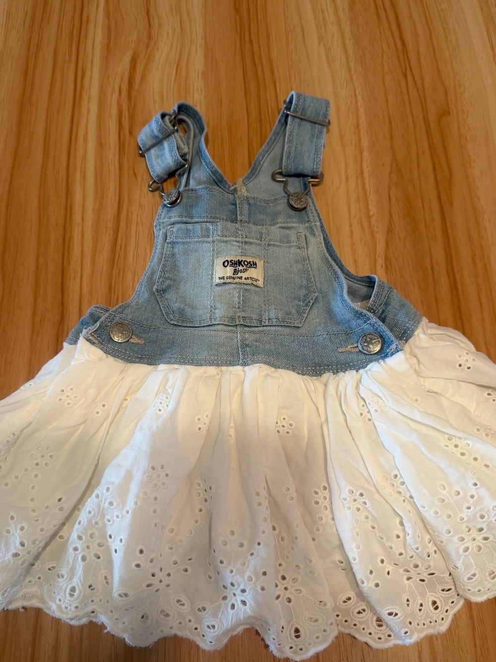 OshKosh Denim Overall Dress with White Eyelet Skirt